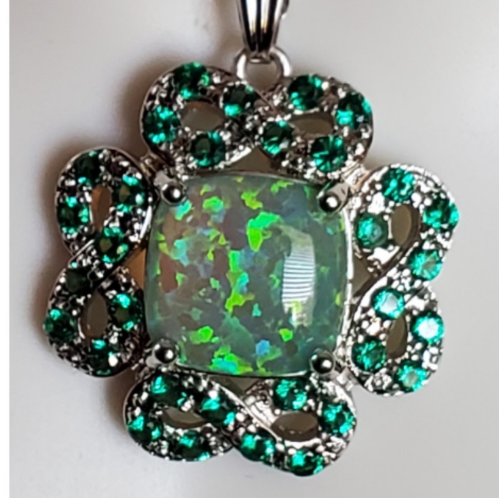 Genuine Blue Australian Fire Opal Pendant Necklace - Picture 1 of 5